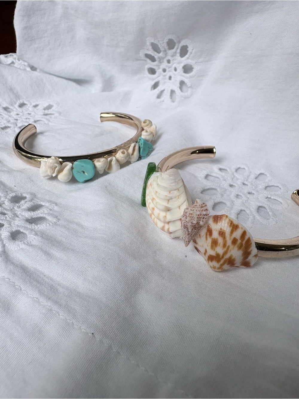 Seashell Accent Gold Cuff Bracelet - Turquoise & Cream